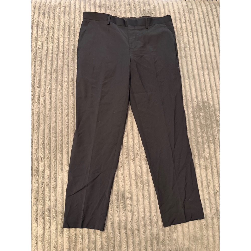 Express Mens Slim Fit Dress Pants Black Flat Front Trousers 33x30